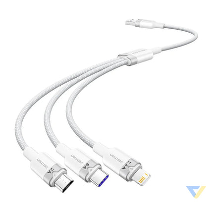 USB 2.0 A to 3 in 1 6A cable Vention CTRWG 1.5M (white) USB cables