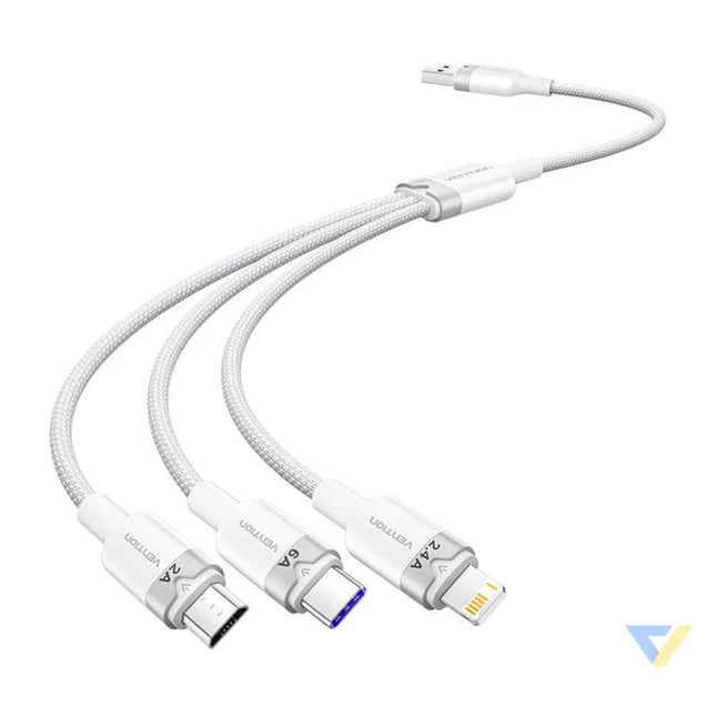 USB 2.0 A to 3 in 1 6A cable Vention CTRWG 1.5M (white) USB cables