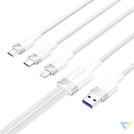USB 2.0 A to 3 in 1 6A cable Vention CTRWG 1.5M (white) USB cables