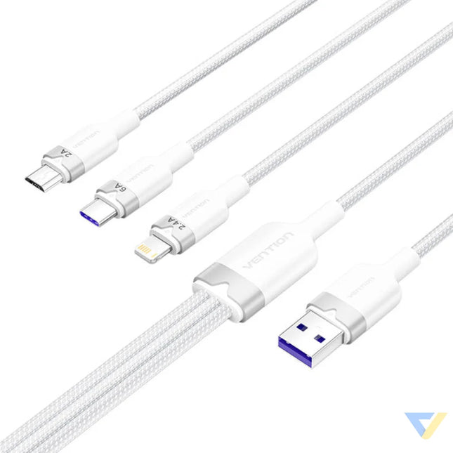 USB 2.0 A to 3 in 1 6A cable Vention CTRWG 1.5M (white) USB cables