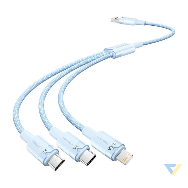 USB 2.0 A to 3in1 3A cable Vention CTPLG 1.5M (blue) USB cables