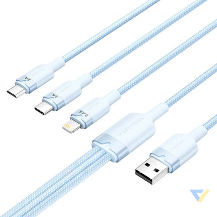 USB 2.0 A to 3in1 3A cable Vention CTPLG 1.5M (blue) USB cables