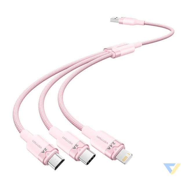 USB 2.0 A to 3in1 3A cable Vention CTPPG 1.5M (pink) USB cables