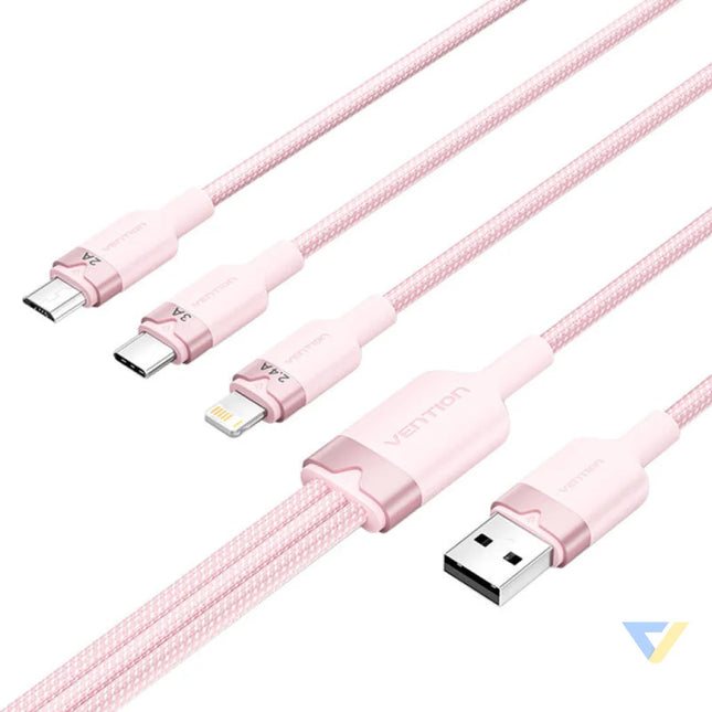 USB 2.0 A to 3in1 3A cable Vention CTPPG 1.5M (pink) USB cables