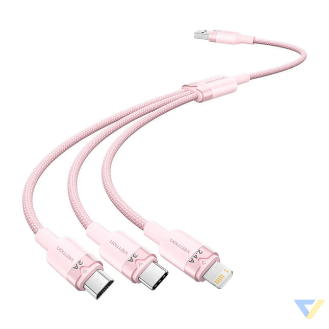 USB 2.0 A to 3in1 3A cable Vention CTPPG 1.5M (pink) USB cables