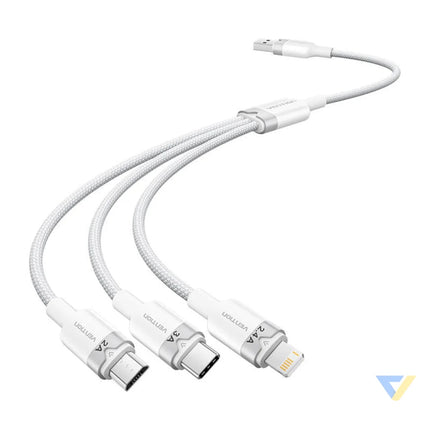 USB 2.0 A to 3in1 3A cable Vention CTPWG 1.5M (white) USB cables