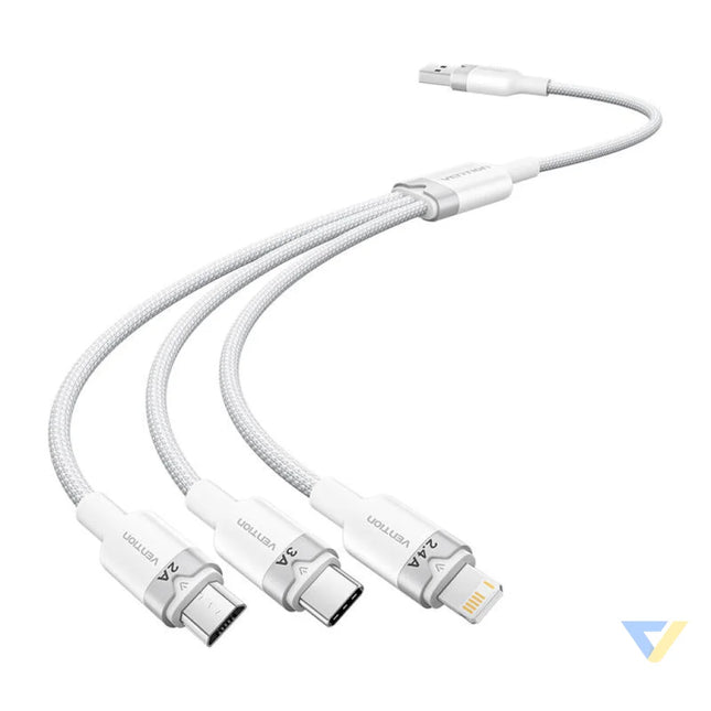 USB 2.0 A to 3in1 3A cable Vention CTPWG 1.5M (white) USB cables