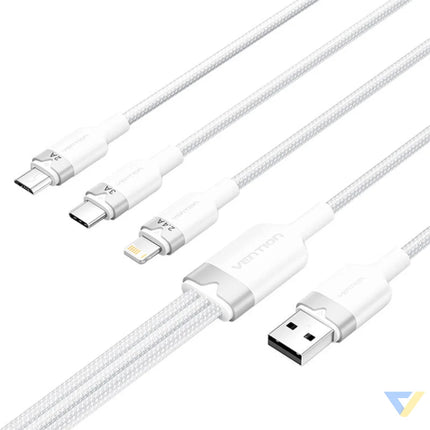USB 2.0 A to 3in1 3A cable Vention CTPWG 1.5M (white) USB cables