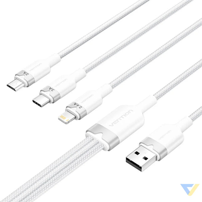 USB 2.0 A to 3in1 3A cable Vention CTPWG 1.5M (white) USB cables