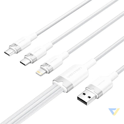 USB 2.0 A to 3in1 3A cable Vention CTPWG 1.5M (white) USB cables