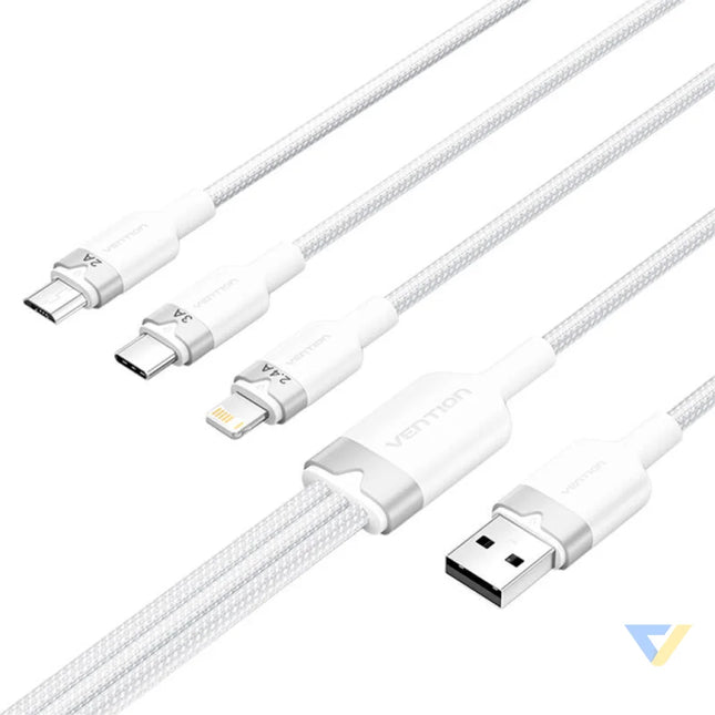 USB 2.0 A to 3in1 3A cable Vention CTPWG 1.5M (white) USB cables