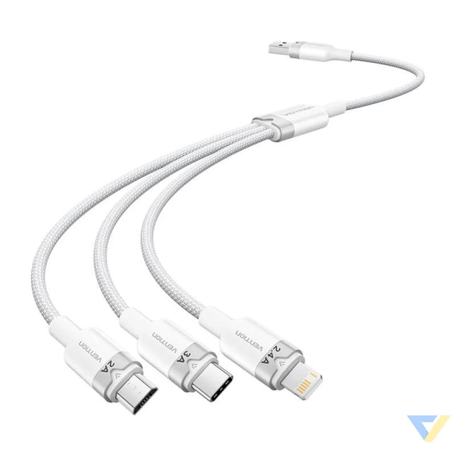 USB 2.0 A to 3in1 3A cable Vention CTPWG 1.5M (white) USB cables