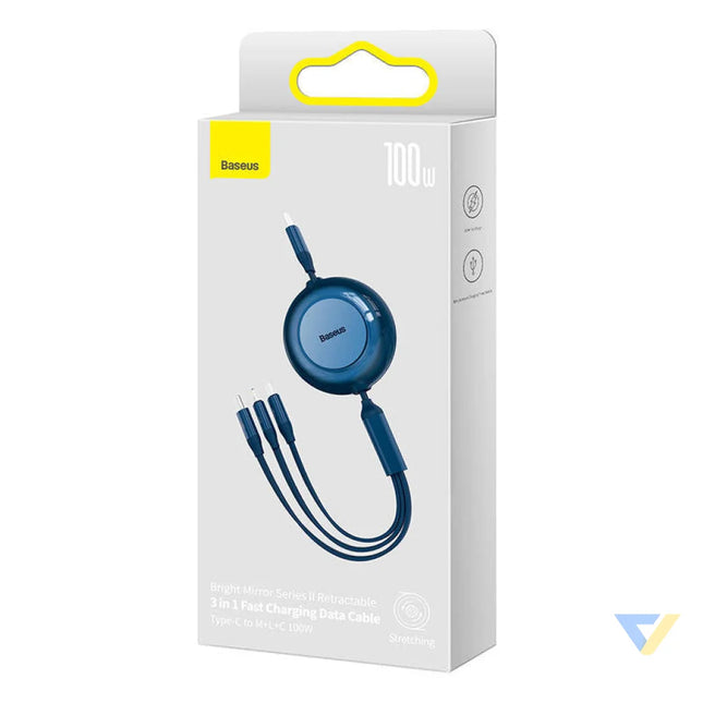 USB C 3 in 1 cable Baseus Bright Mirror 4 for micro USB / USB C / Lightning 100W / 3.5A 1.1m (Blue) Combo Cables