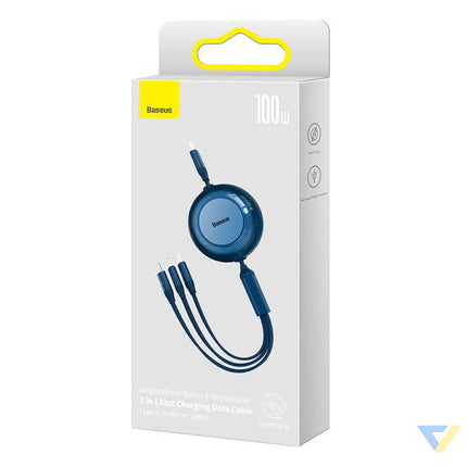 USB C 3 in 1 cable Baseus Bright Mirror 4 for micro USB / USB C / Lightning 100W / 3.5A 1.1m (Blue) Combo Cables