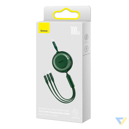 USB C 3 in 1 cable Baseus Bright Mirror 4 for micro USB / USB C / Lightning 100W / 3.5A 1.1m (Green) Combo Cables