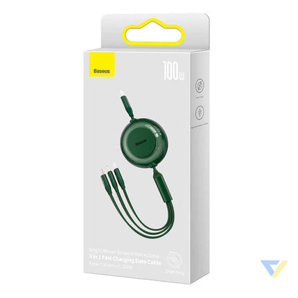 USB C 3 in 1 cable Baseus Bright Mirror 4 for micro USB / USB C / Lightning 100W / 3.5A 1.1m (Green) Combo Cables