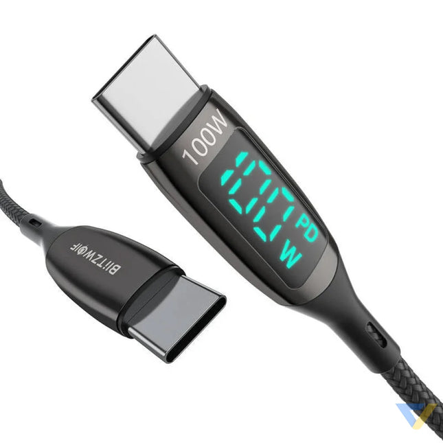 USB C to USB C cable BlitzWolf BW TC23 with display 100W 0.9m (black) USB C to USB C