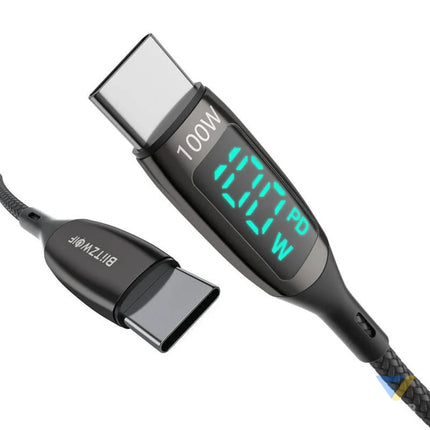 USB C to USB C cable BlitzWolf BW TC23 with display 100W 1.8m (black) USB C to USB C