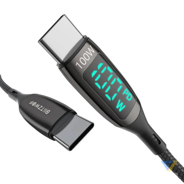 USB C to USB C cable BlitzWolf BW TC23 with display 100W 1.8m (black) USB C to USB C