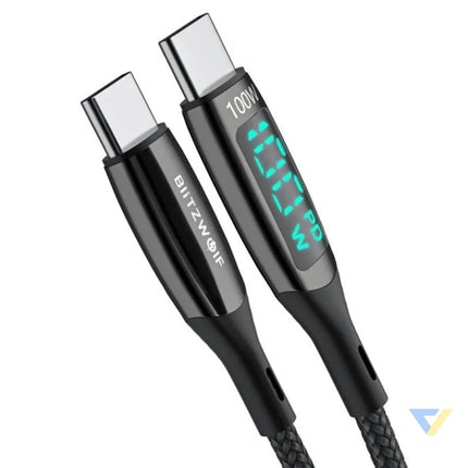 USB C to USB C cable BlitzWolf BW TC23 with display 100W 1.8m (black) USB C to USB C