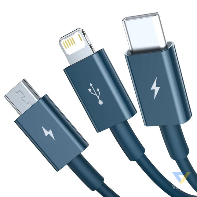USB cable 3in1 Baseus Superior Series USB to micro USB / USB C / Lightning 3.5A 1.5m (blue) Combo Cables