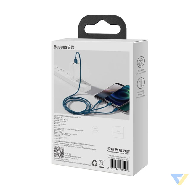 USB cable 3in1 Baseus Superior Series USB to micro USB / USB C / Lightning 3.5A 1.5m (blue) Combo Cables