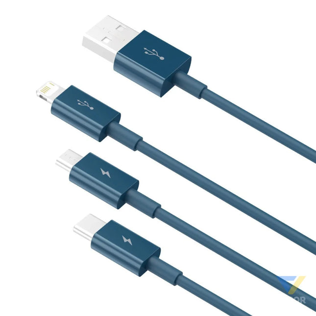 USB cable 3in1 Baseus Superior Series USB to micro USB / USB C / Lightning 3.5A 1.5m (blue) Combo Cables