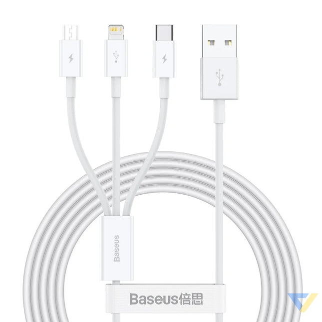 USB cable 3in1 Baseus Superior Series USB to micro USB / USB C / Lightning 3.5A 1.5m (white) Combo Cables