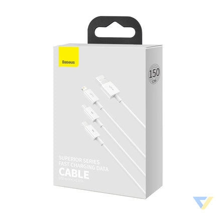 USB cable 3in1 Baseus Superior Series USB to micro USB / USB C / Lightning 3.5A 1.5m (white) Combo Cables
