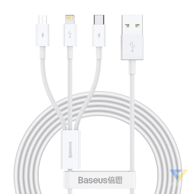 USB cable 3in1 Baseus Superior Series USB to micro USB / USB C / Lightning 3.5A 1.5m (white) Combo Cables