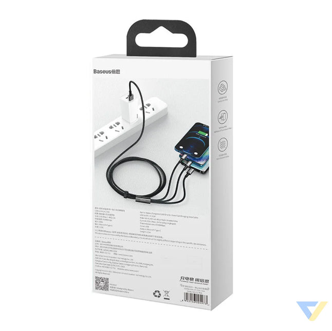USB cable 3in1 Baseus Tungsten Gold USB to micro USB / USB C / Lightning 3.5A 1.5m (black) Combo Cables