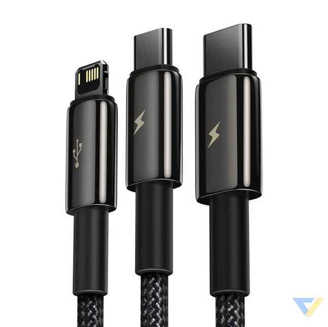USB cable 3in1 Baseus Tungsten Gold USB to micro USB / USB C / Lightning 3.5A 1.5m (black) Combo Cables