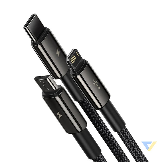 USB cable 3in1 Baseus Tungsten Gold USB to micro USB / USB C / Lightning 3.5A 1.5m (black) Combo Cables