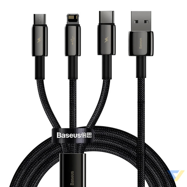 USB cable 3in1 Baseus Tungsten Gold USB to micro USB / USB C / Lightning 3.5A 1.5m (black) Combo Cables