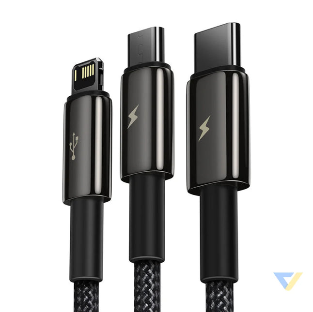 USB cable 3in1 Baseus Tungsten Gold USB to micro USB / USB C / Lightning 3.5A 1.5m (black) Combo Cables