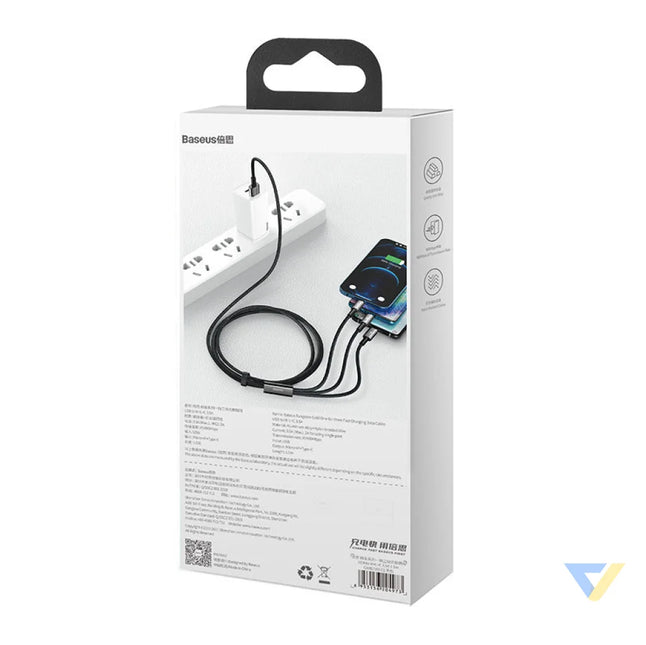 USB cable 3in1 Baseus Tungsten Gold USB to micro USB / USB C / Lightning 3.5A 1.5m (black) Combo Cables