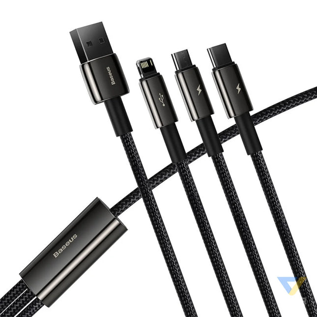USB cable 3in1 Baseus Tungsten Gold USB to micro USB / USB C / Lightning 3.5A 1.5m (black) Combo Cables