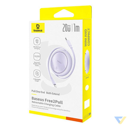 USB Cable Baseus Free2Pull USB C to iP 20W 1m (purple) USB C to Lightning