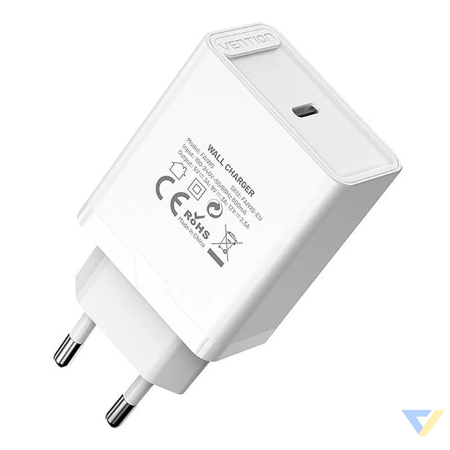Vention FAIW0 EU USB C 30W wall charger (white) mains chargers