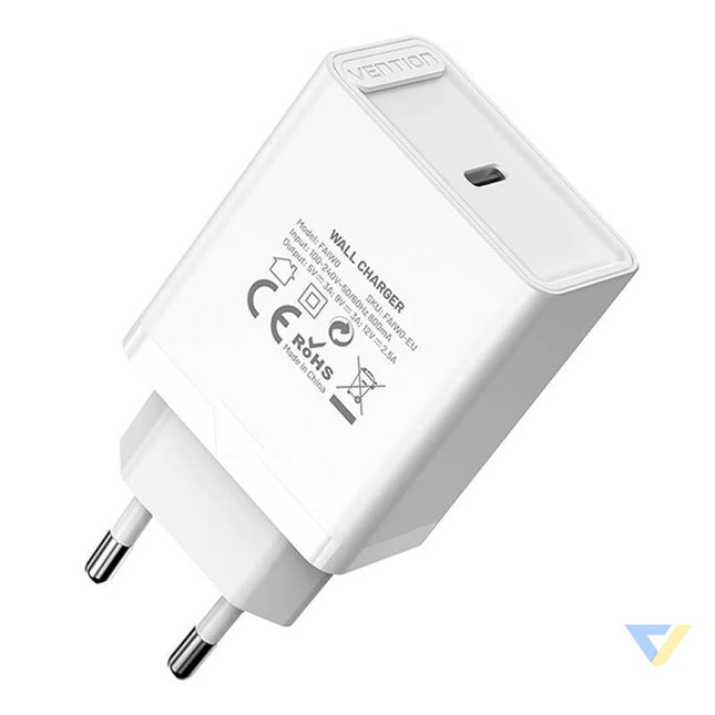 Vention FAIW0 EU USB C 30W wall charger (white) mains chargers