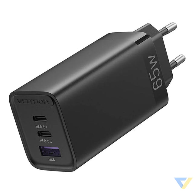 Vention FEDB0 EU 2xUSB C 1xUSB A 65W/30W/30W GaN network charger (black) mains chargers