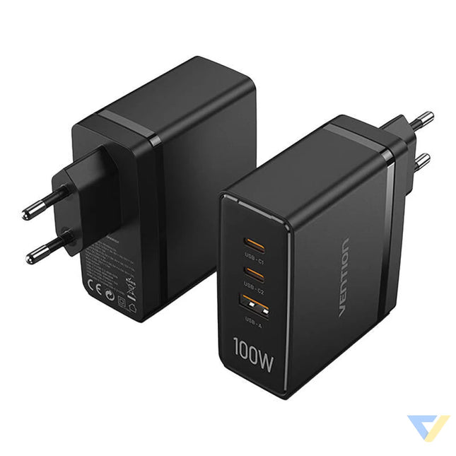 Vention FEGB0 EU 2xUSB C 1xUSB A 100W/100W/30W GaN network charger (black) mains chargers