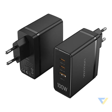 Vention FEGB0 EU 2xUSB C 1xUSB A 100W/100W/30W GaN network charger (black) mains chargers