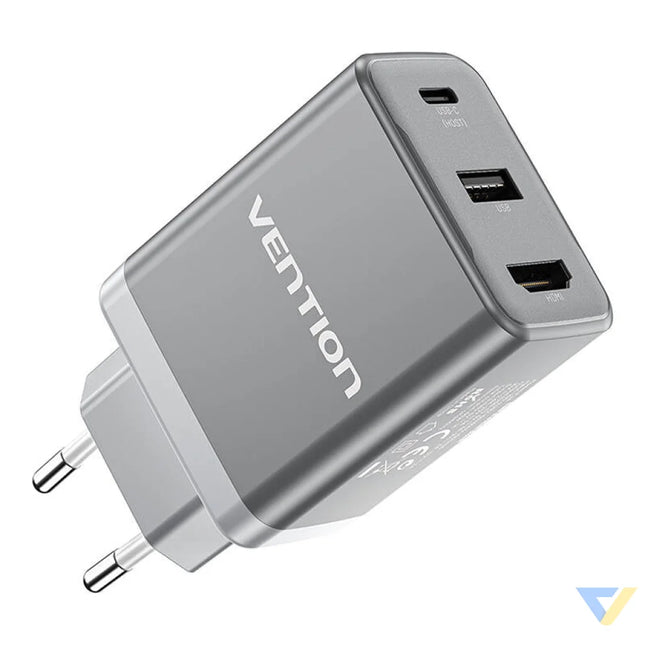 Vention FJAH0 EU USB(C + A) + HDMI GaN mains charger (60W/5W/4K@60Hz) (grey) mains chargers