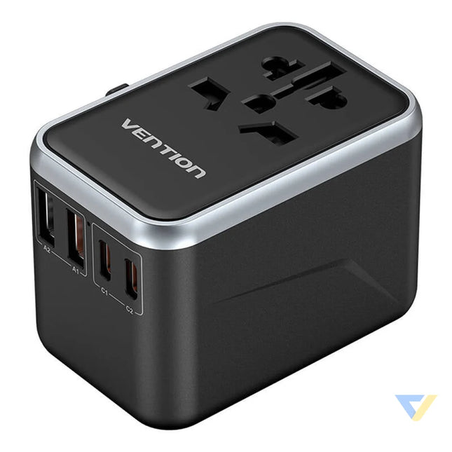 Vention FJFB0 GaN 2xUSB C 2xUSB A Universal Travel Adapter 65W (black) mains chargers