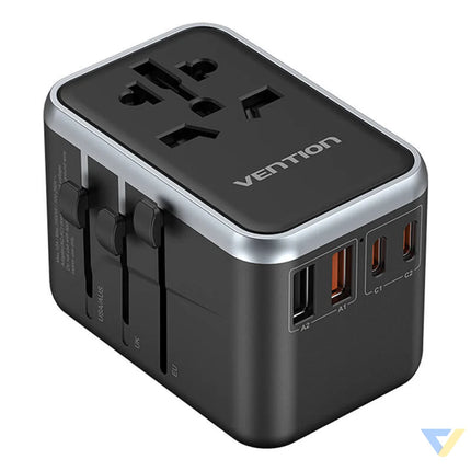 Vention FJFB0 GaN 2xUSB C 2xUSB A Universal Travel Adapter 65W (black) mains chargers