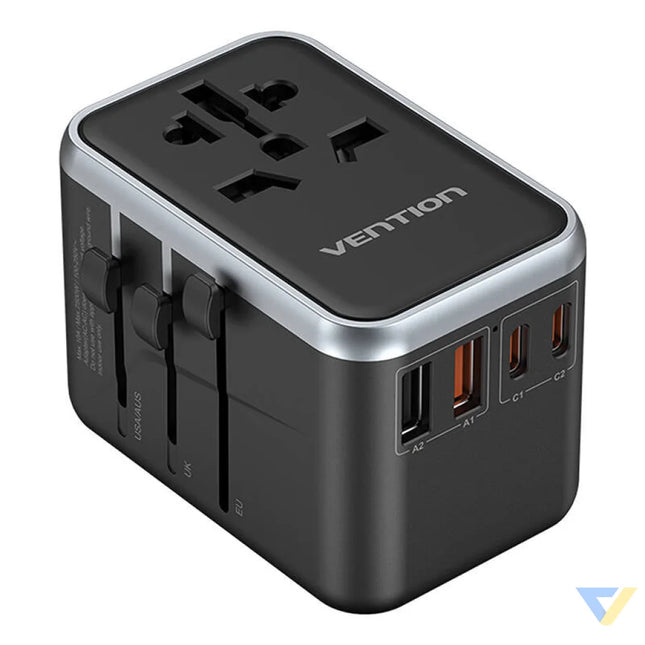 Vention FJFB0 GaN 2xUSB C 2xUSB A Universal Travel Adapter 65W (black) mains chargers