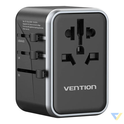 Vention FJFB0 GaN 2xUSB C 2xUSB A Universal Travel Adapter 65W (black) mains chargers