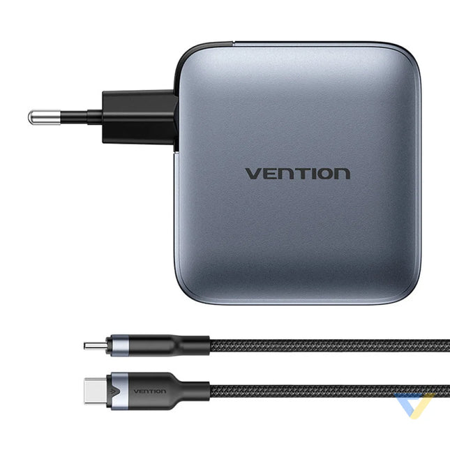 Vention power charger 3x USB C 1x USB A (100W/100W/30W/30W) (grey) with USB C to USB C cable (1m) (black) mains chargers
