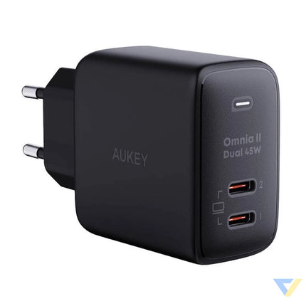 Wall Charger Aukey PA B4T 2xUSB C 45W (black) mains chargers